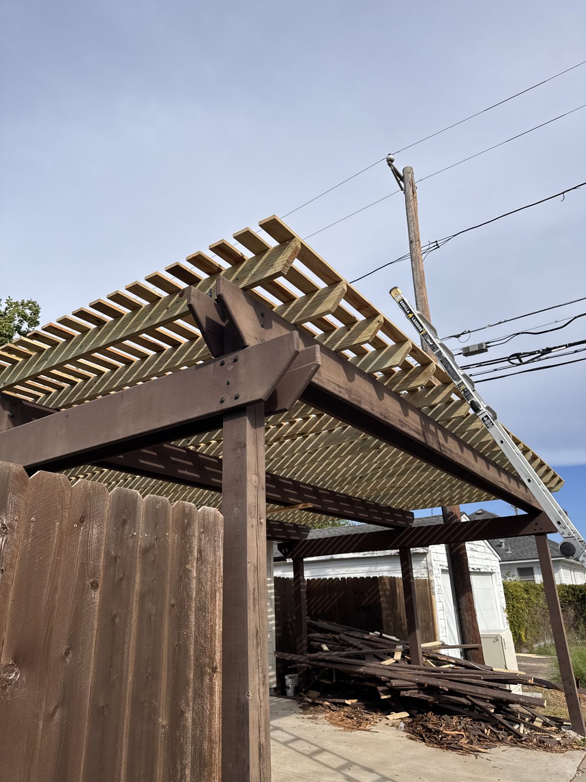 Custom pergola under construction