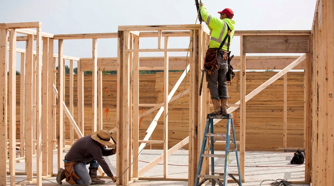 Crew framing walls on a new build